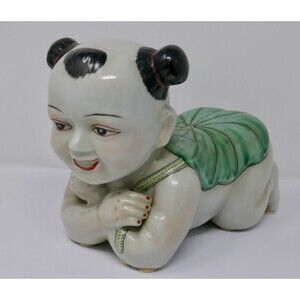 Maitland Smith Porcelain Hand Painted Chinese Boy Baby Opium Pillow Headrest